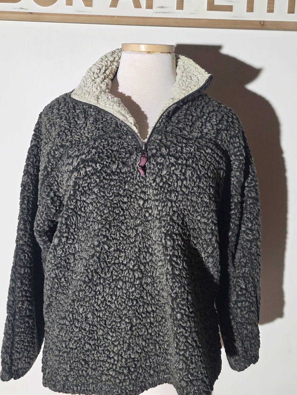 Carbon2Cobalt - Cozy Sherpa Half-Zip Pullover Jacket - Dark Gray (Size L)